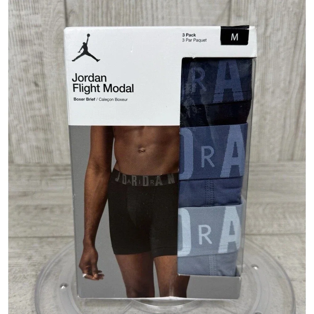 Nike Jordan Men's Medium Flight Modal 3 Pack Boxer Briefs Black Blue Gray New